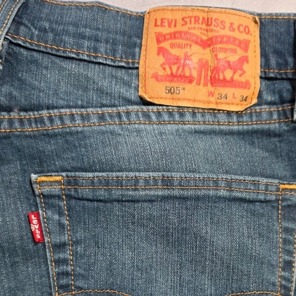 Levis 505 Regular Fit Mens Jeans 34x34 Medium Wash Blue Straight Leg Denim‎